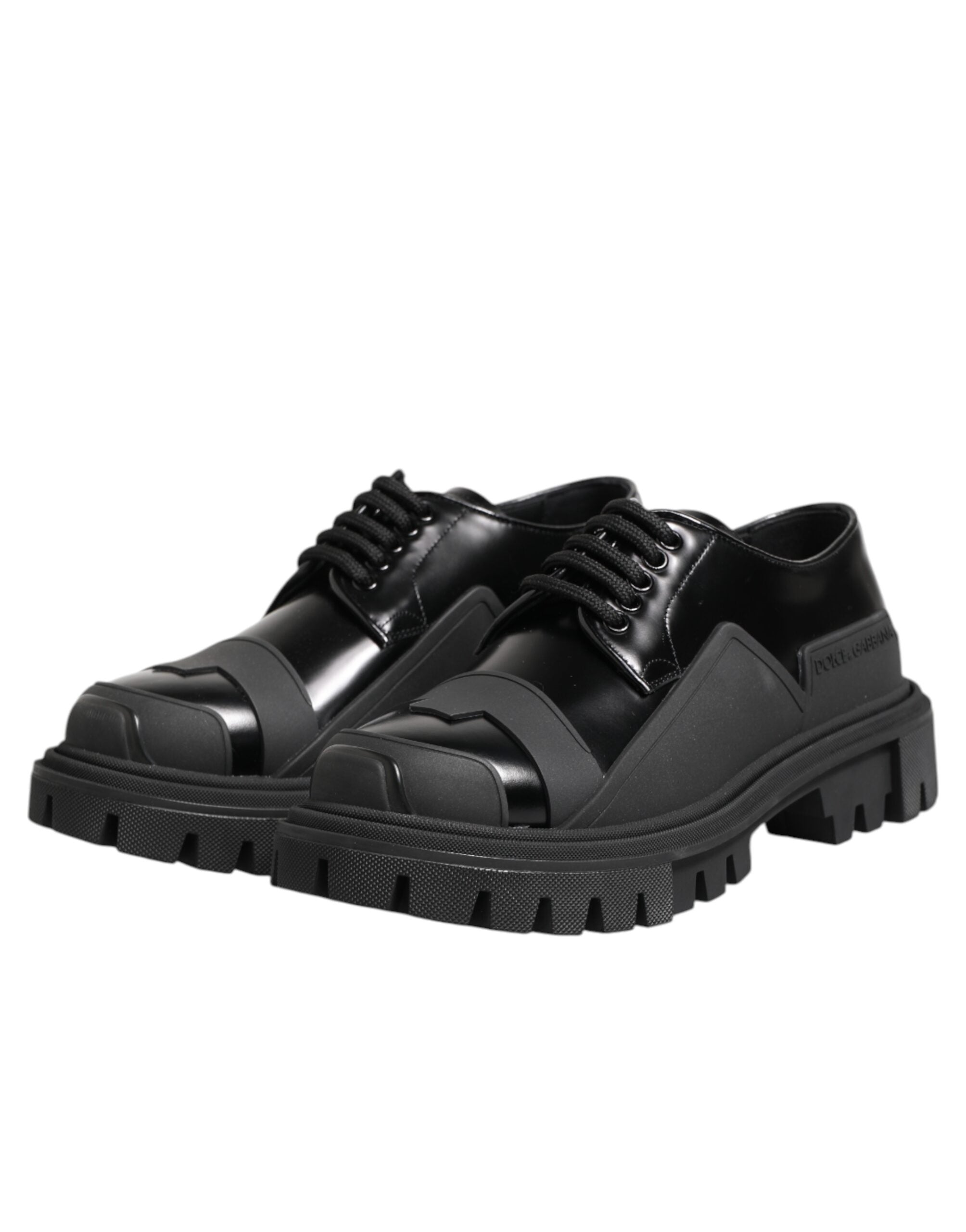 Dolce & Gabbana Black Patent Leather Trekking Derby Shoes